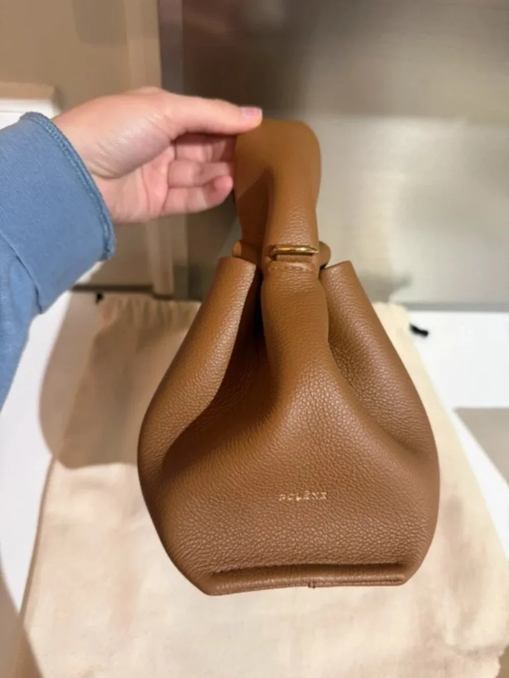 Polène Camel Numero Neuf Mini Shoulder Crossbody Soft Leather Handbag